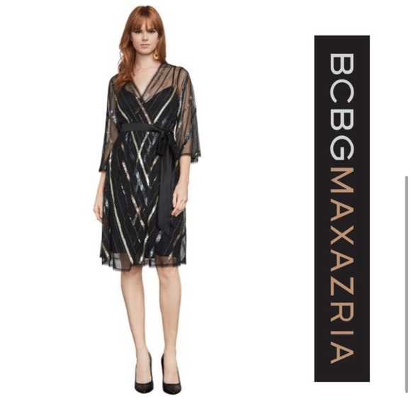 BCBMAXAZRIA Sheer Sequin Wrap Dress / Size Medium - Picture 1 of 11